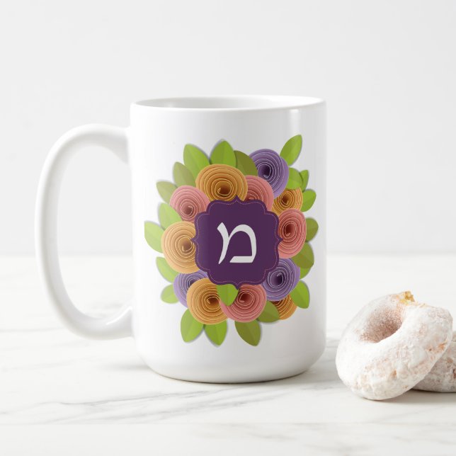 Hebreiska Monogram Blommigt Kaffe Mugg (Med munk)