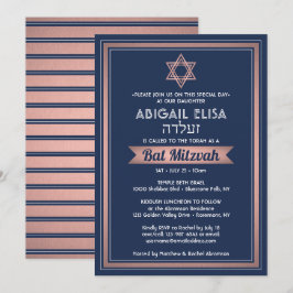 Hebreiska Namn Bat mitzvah flottan Blue Rosa ros G Inbjudningar
