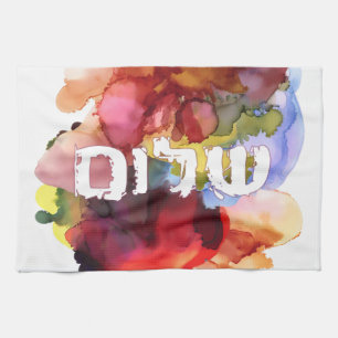 Hebreiska "shalom" med vattenfärgsbakgrund kökshandduk
