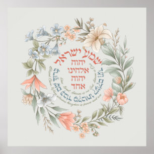 Hebreiska Shema Israel i den judiska bön som utfal Poster