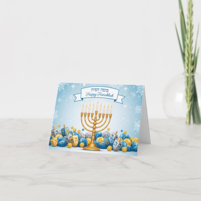 Hebreiska välsignelser Menorah Hanukkah-kort  Tack Kort (Framsida)