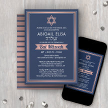 Hebreiskt namn Bat Mitzvah Marinblå Rosa Roséguld