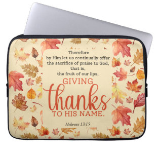 Hebrel 13:15 Thanksgiving Bible Verse Autumn Fall Laptop Fodral