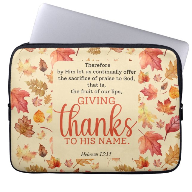 Hebrel 13:15 Thanksgiving Bible Verse Autumn Fall Laptop Fodral (Framsidan)
