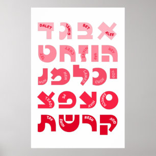 Hebrew Alef-Bet in Ombre Red Rosa Jewish Children Poster