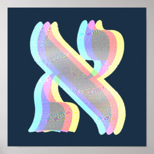 Hebrew Brev Alef Glitchy RGB Färg Poster