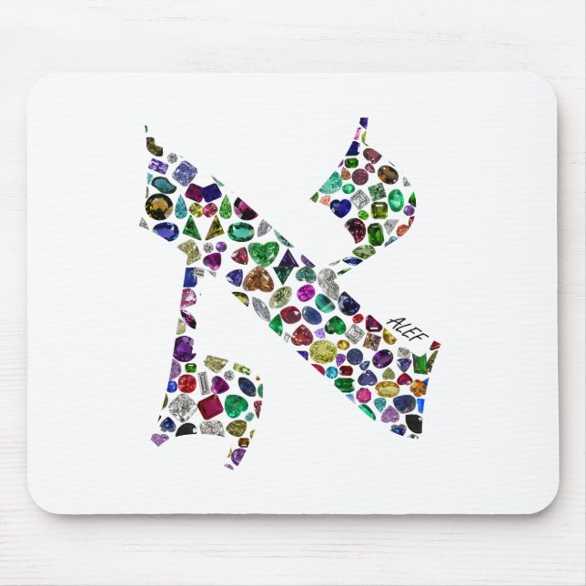 Hebrew Brev ALEF tillverkat av Gemstones Musmatta (Framsidan)