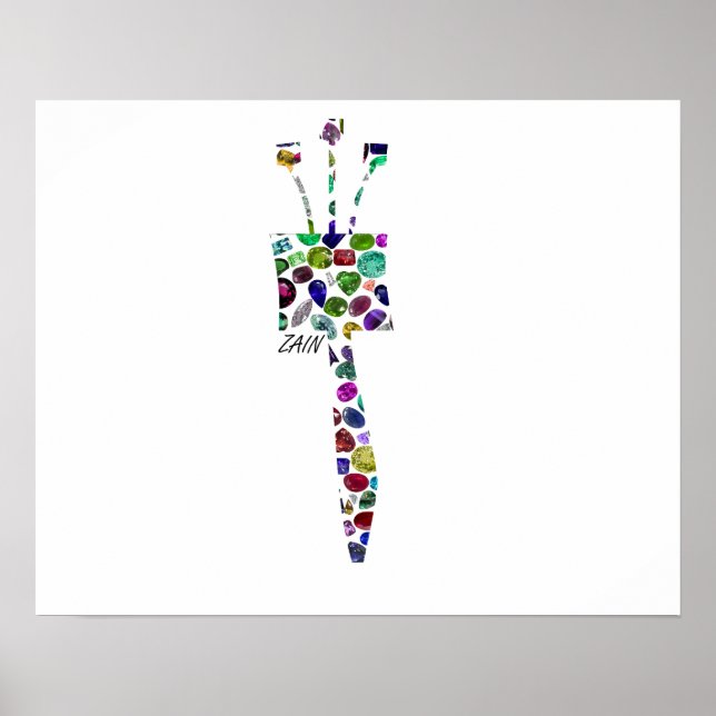 Hebrew Brev ZAIN tillverkad med Gemstones Poster (Framsidan)