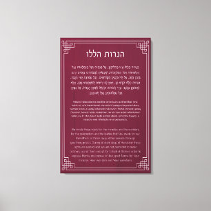 Hebrew & English Hanerot Halalu Hanukkah Prayer Canvastryck