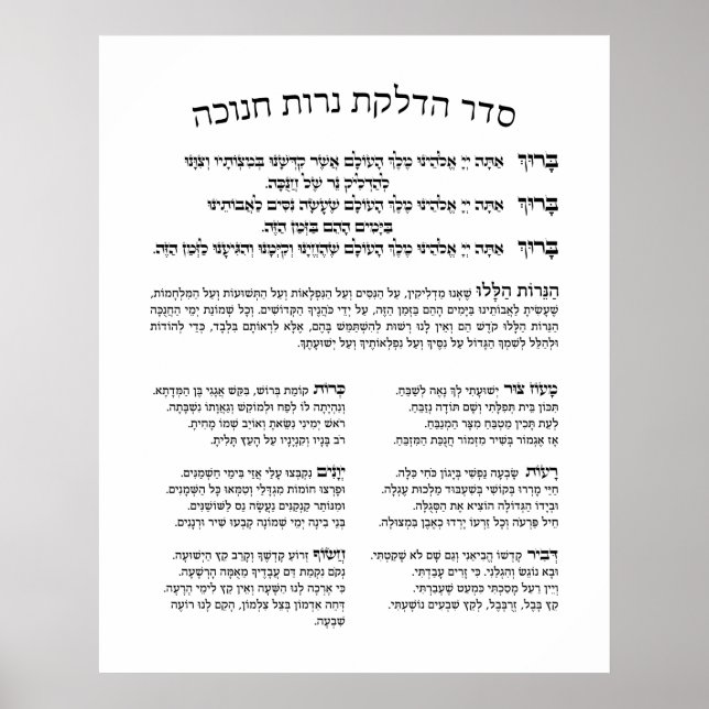 Hebrew Hadlakat Nerot Chanukah - Blessings Menorah Poster (Framsidan)