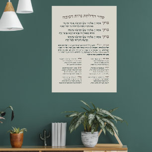 Hebrew Hanukkah Blessings for Lighting the Menorah Poster