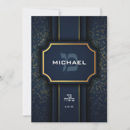 Hebrew Mem Monogram Pub Mitzvah Navy Guld Inbjudningar