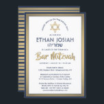 Hebrew Namn Pub Mitzvah Elegant Guld White & Navy Inbjudningar<br><div class="desc">Inbjudan familj och vänner till en ceremoni i elegant pub mitzvah och firande med denna moderna marinblåa, vita och faux-folie från guld. All text är enkel att anpassa, så den kan innehålla alla formuleringar som rör tjänsten, Torah-läsningen och party. Utformningen har Hebrew och Engelska namn, guld faux foil Star of...</div>