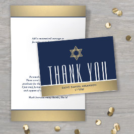 Hebrew Namn Pub Mitzvah Modern Navy White & Guld Tack Kort