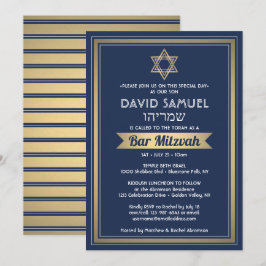 Hebrew Namn Pub Mitzvah Navy Blue White & Guld Inbjudningar