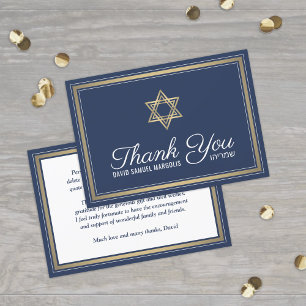 Hebrew Namn Pub Mitzvah Navy Blue White och Guld Tack Kort
