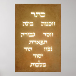 Hebrew Sefirot Livets träd Golden Glowing Brev Poster