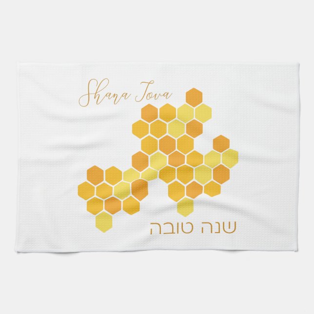 Hebrew Shana Tova Lycklig nya judet Honeycomb  Kökshandduk (Horisontell)