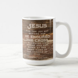 Hebrex 12:2 Bible Verse Rustic Wood Monogram Kaffemugg