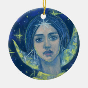Hecate, Måne gudinna, pastellmålning, fantasykon Julgransprydnad Keramik