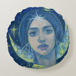 Hecate, Måne gudinna, pastellmålning, fantasykon Rund Kudde