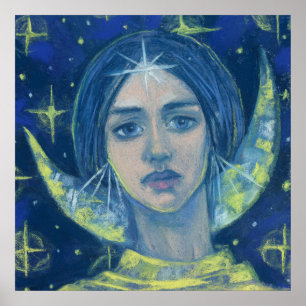 Hecate, Måne gudinna, pastellmålning, fantasykonst Poster