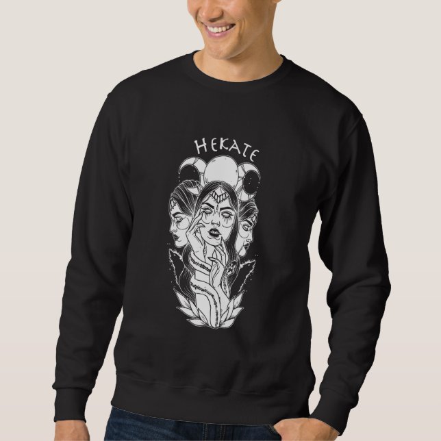 Hecate Triple Moon Goddess Wiccan Wicca Pagan Witc Lång Ärmad Tröja (Framsida)