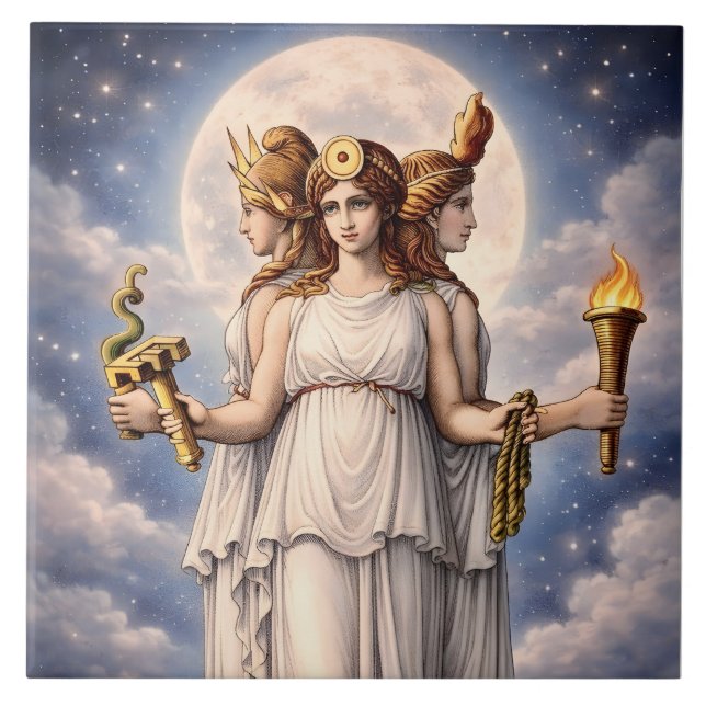 Hecate Trippel Gudinna Celestial Månkonst – myt Kakelplatta (Framsidan)