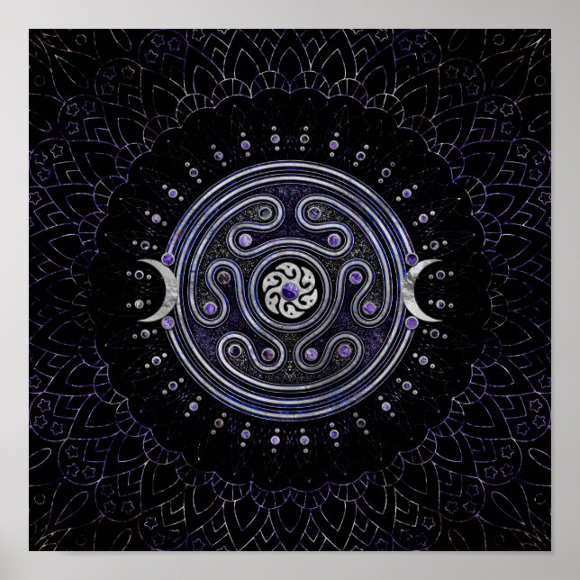 Hecate Wheel Ornament med Ametyst och Silver Poster (Framsidan)