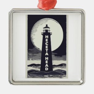 Heceta Head Lighthouse Oregon Måne Julgransprydnad Metall