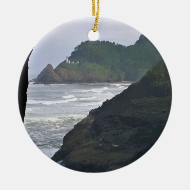 Heceta Head Lighthouse & Sea Lejon, ELLER Julgransprydnad Keramik (Framsidan)