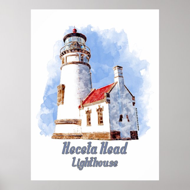 Heceta Head Lighthouse Watercolor - Oregon Poster (Framsidan)