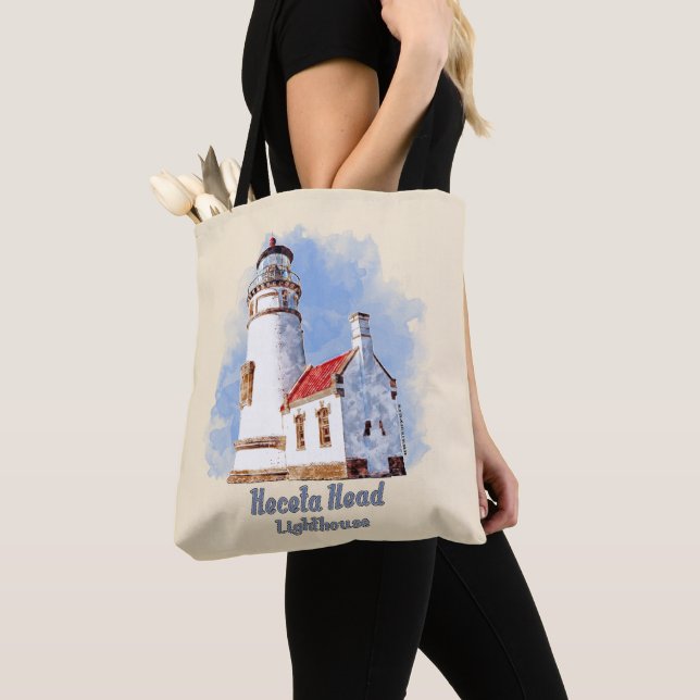 Heceta Head Lighthouse Watercolor - Oregon Tygkasse (Närbild)