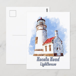 Heceta Head Lighthouse Watercolor - Oregon Vykort