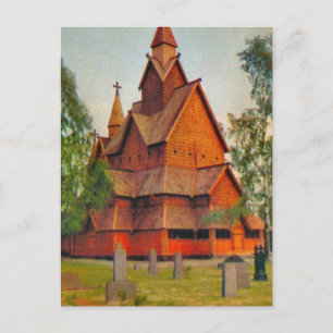 Heddel Stave Church, Telmark, vintage Norge Vykort