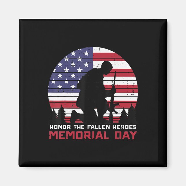Heder Fallen Heroes Memorial Day US Flagga Manar W Magnet (Framsidan)