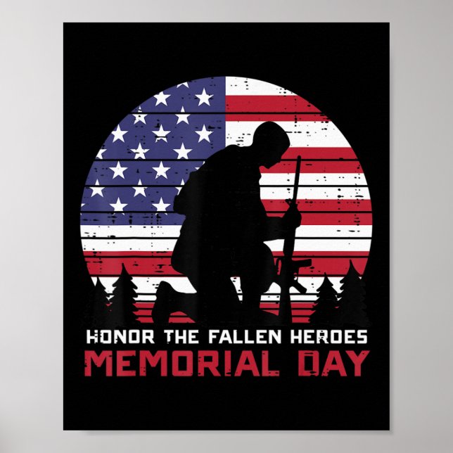 Heder Fallen Heroes Memorial Day US Flagga Manar W Poster (Framsidan)