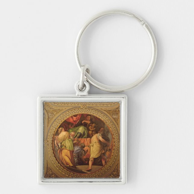 Heder Fyrkantig Silverfärgad Nyckelring (Framsidan)