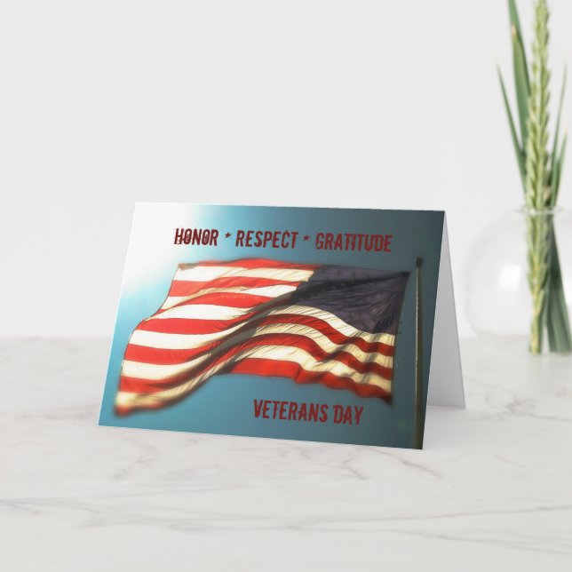 Heder Respect Gratitude - Tack Veterans Card Kort (Framsida)