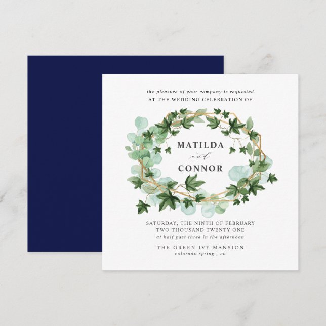 Hedera | flottan Ivy Ram Botaniska Bröllop Inbjudningar (Fram/baksida)