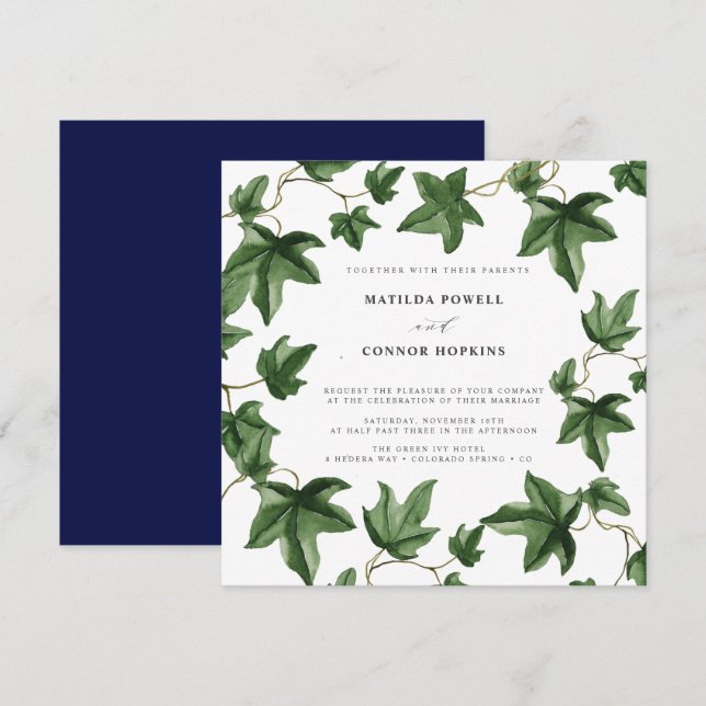 Hedera | Grönt Ivy Löv flottan Botaniska Bröllop Inbjudningar (Fram/baksida)