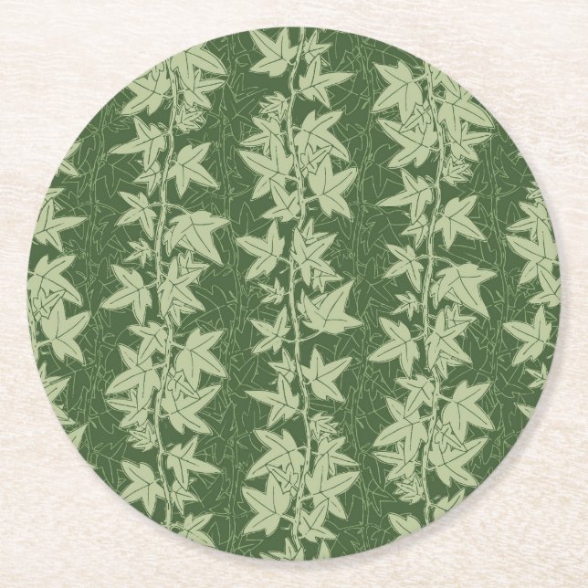 Hedera Ivy Vines - botanisk grönt L_D mönster. Underlägg Papper Rund (Framsidan)