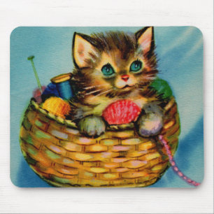 hederlig kattunge i stickande basket musmatta