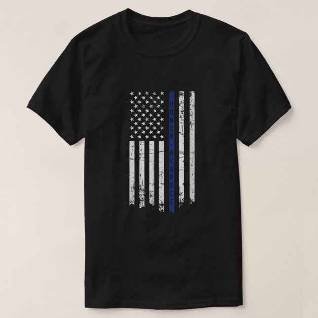 Hedersansvarig polisman Thin Blue Line Flagga T Shirt (Design framsida)