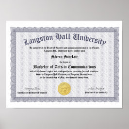 Hederscollege eller universitetsdiplomreplik poster