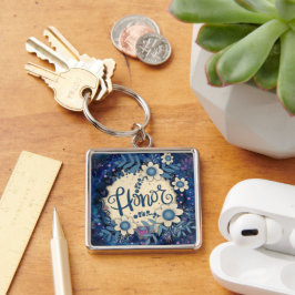Hedersinspiration Heart Blommigt Söt Blue Fyrkantig Silverfärgad Nyckelring
