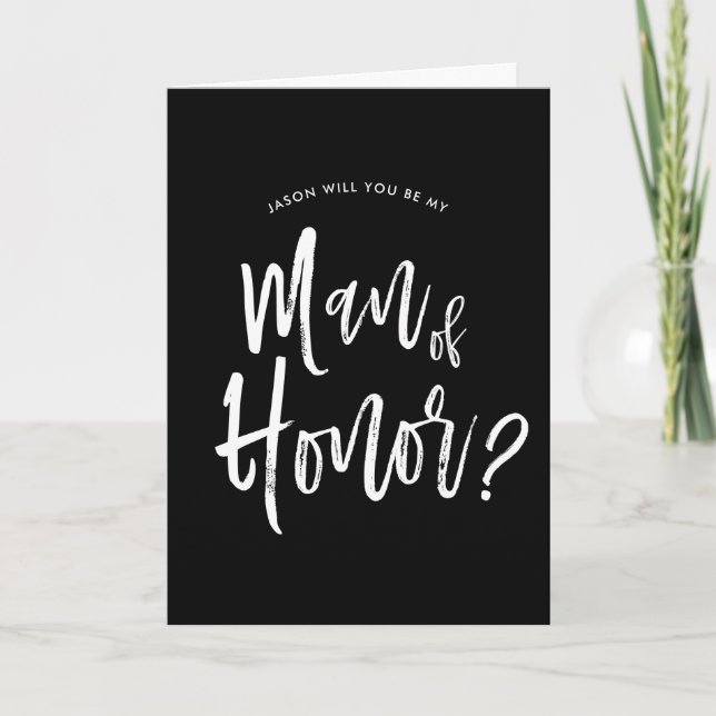 Hedersman | Script Stil Anpassningsbar Black Bröll Kort (Framsida)