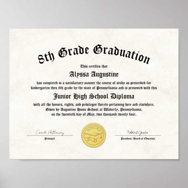 Hedersson för femtonde homeschooldiplomat i Klass  Poster (Framsidan)