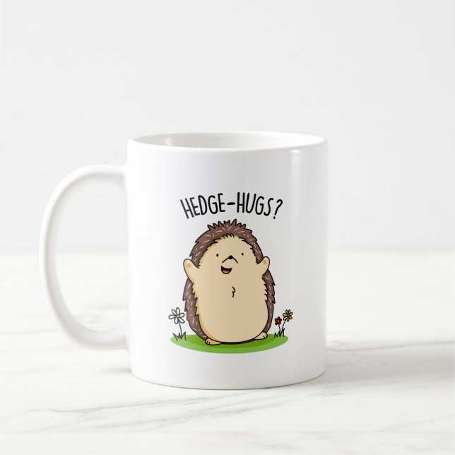 Hedge Hugs Funny Hedgehog Pun Kaffemugg (Vänster)