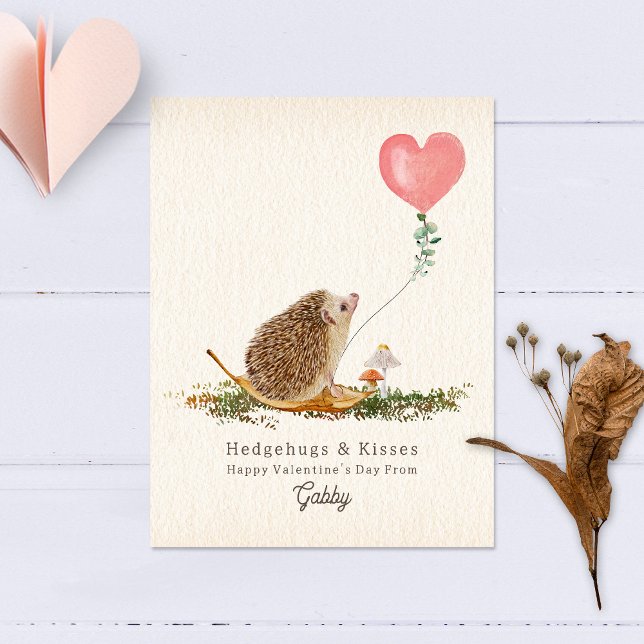 Hedge Hugs & Kisses Hedgehog Classroom Valentine Vykort (Skapare uppladdad)